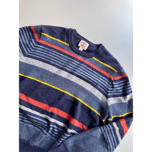 BROOKS BROTHERS RED FLEECE Navy Striped Wool Knit Crew Neck Sweater, Size L - Picture 4 of 12
